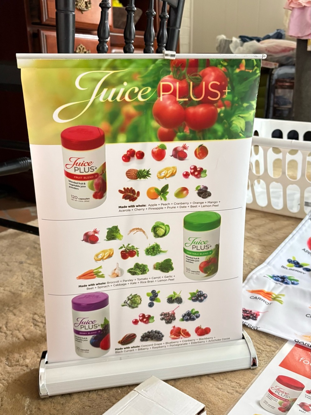 Juice PLUS+ Promotion Banner Tablecloth stand up sign, license plate 2 laminates